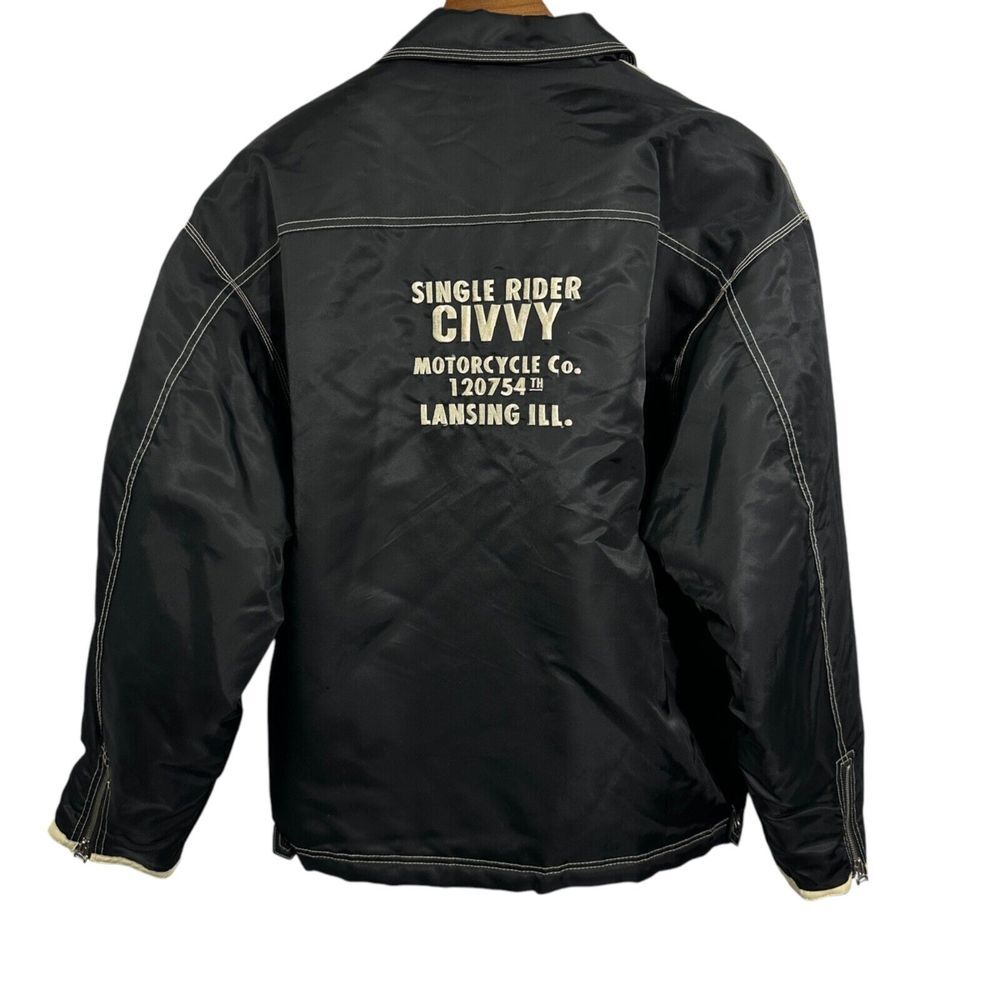 Roadmaster Civvy Motorcycle Co. Rare Black Biker Jacket Quilted‎ Lining Size 2 - Picture 2 of 16